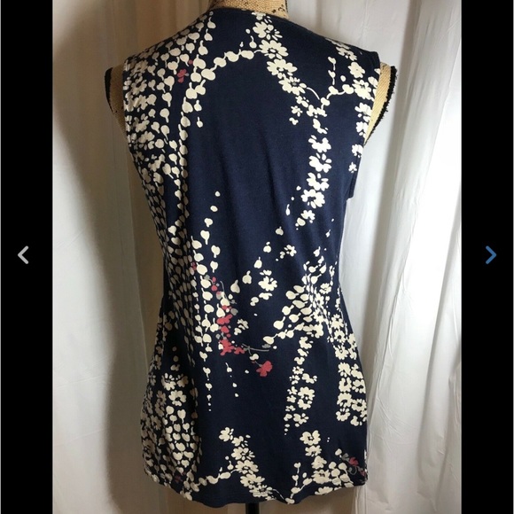 Express Navy Blue Cream Floral Ruffle Front Blouse - Picture 3 of 6